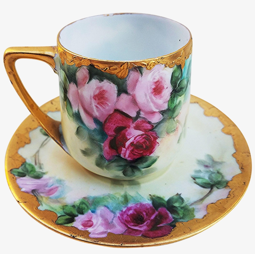 Antique Rosenthal Bavaria 1900's Vibrant 'red & Pink - Saucer, transparent png download