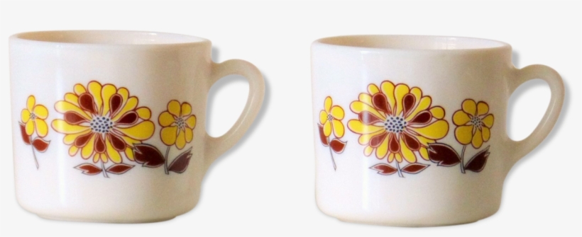 Two Cups Sovirel France, Pyrex Décor Of Flowers Vintage - Iron, transparent png download