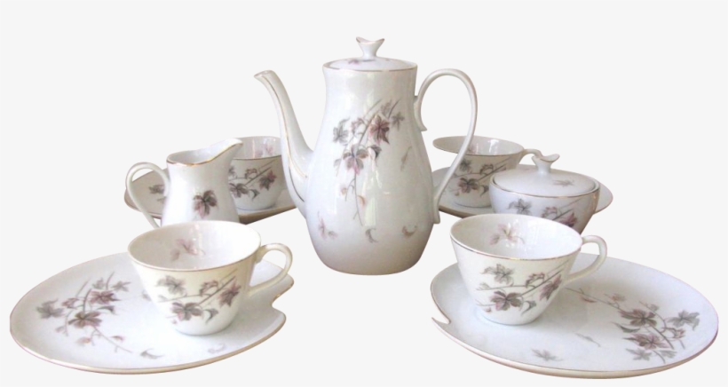 Vintage Purple And Gray Luncheon Set With Teapot - Purple, transparent png download