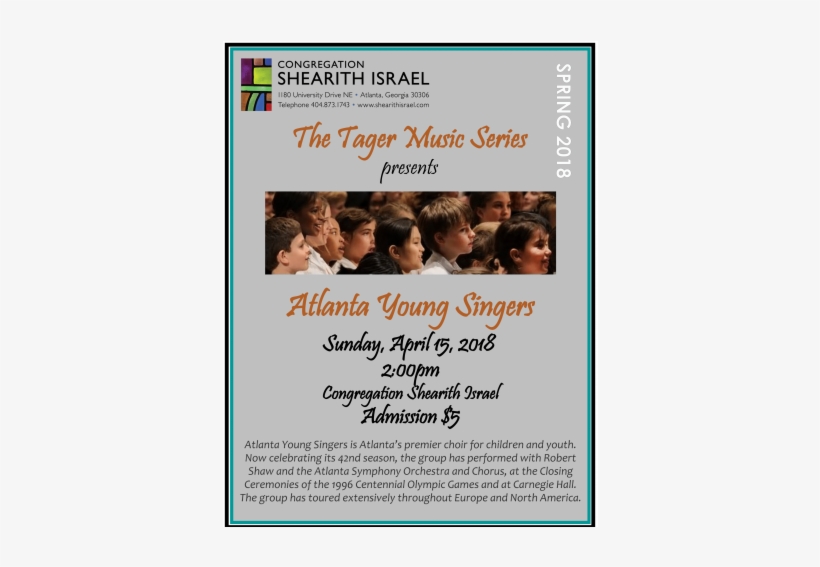 Atlanta Young Singers Flyer April 2018-1 - Murali Name, transparent png download