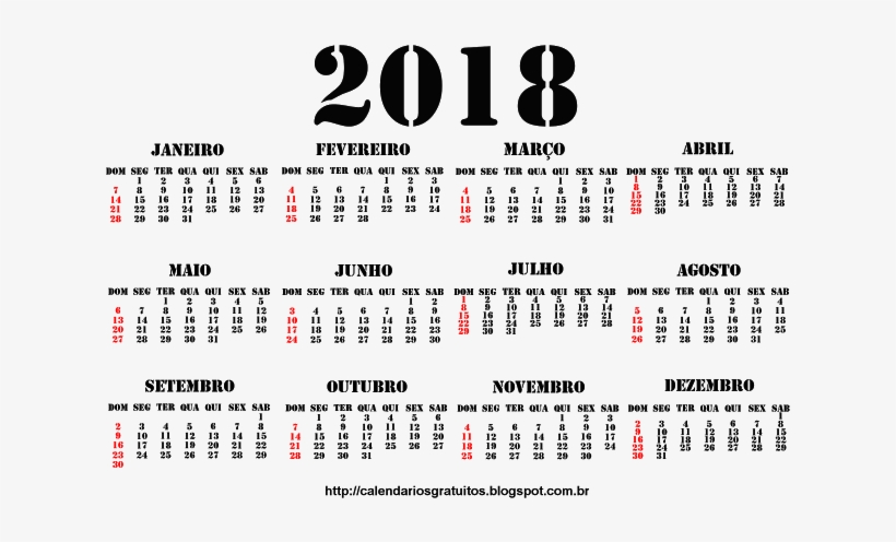 Portugues Calendário 2018 Png, transparent png download