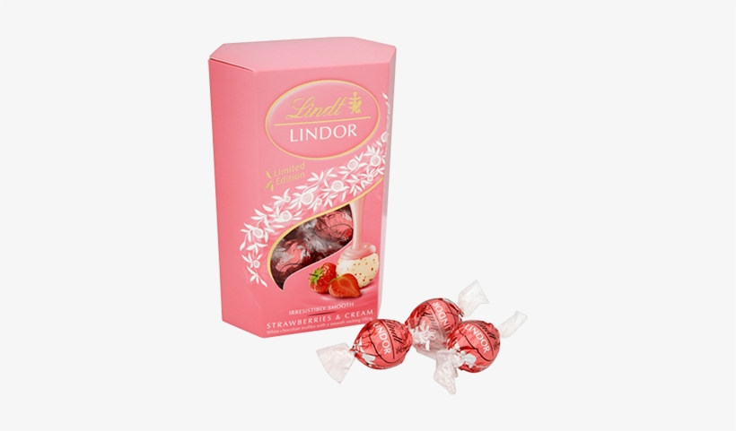 Lindor Strawberries & Cream Truffles 200g Lindt Chocolate - Lindt 200g Lindor Strawberry & Cream Milk Chocolate, transparent png download