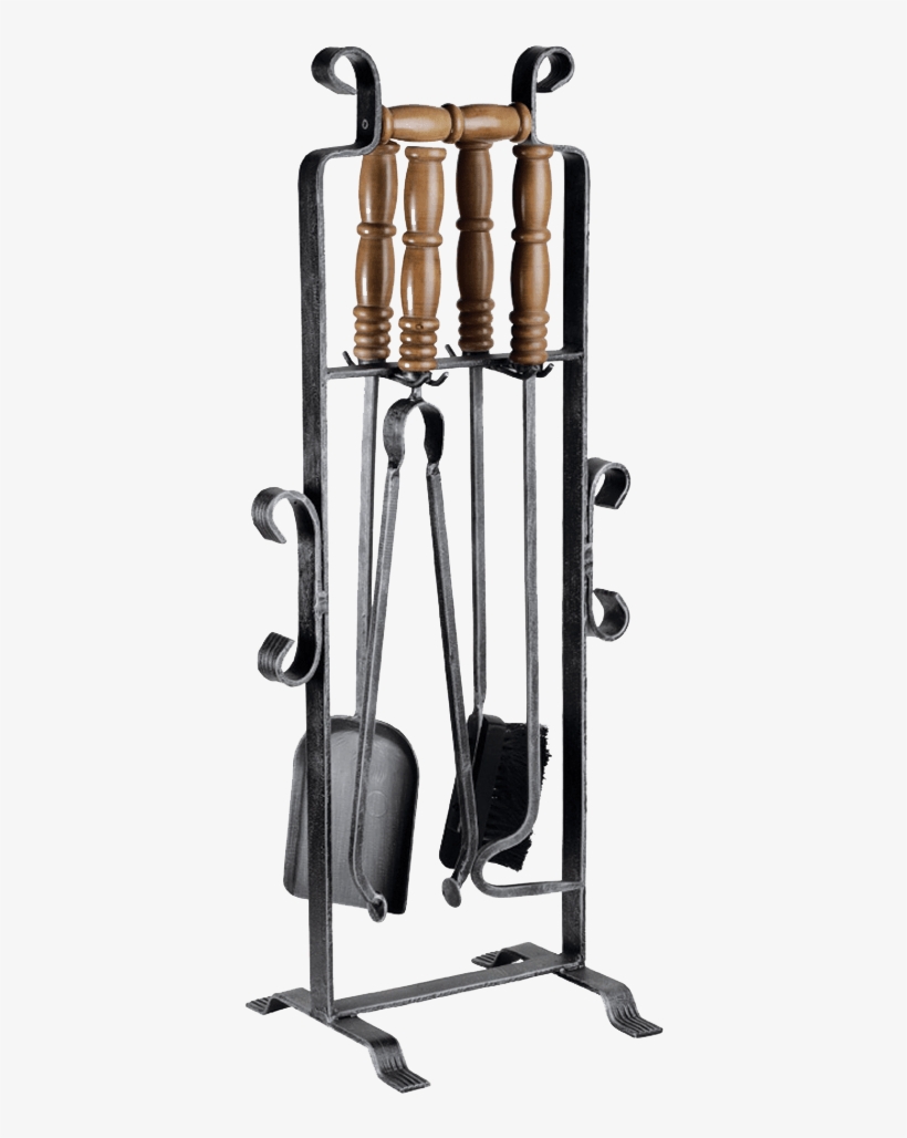 4pc Wrought Iron/wood Handle Tool Set - Fireplace Tools, transparent png download