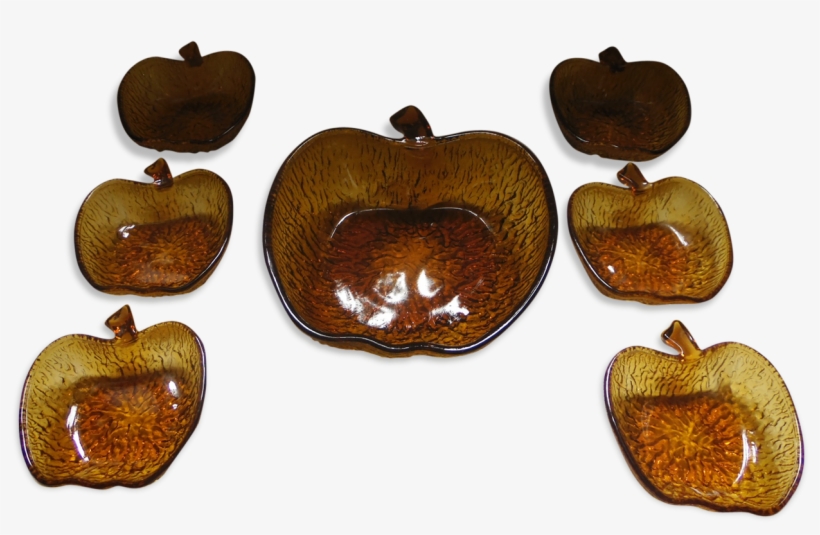 Bowl And 6 Form Apple Grainy Amber Glass Ramekins - Glass, transparent png download