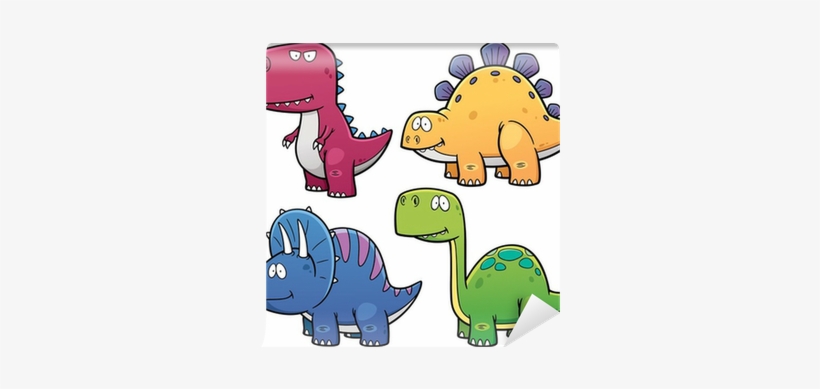 Fotomural Ilustración Vectorial De Dinosaurios Personajes - Dinosaurs Cartoon Characters, transparent png download