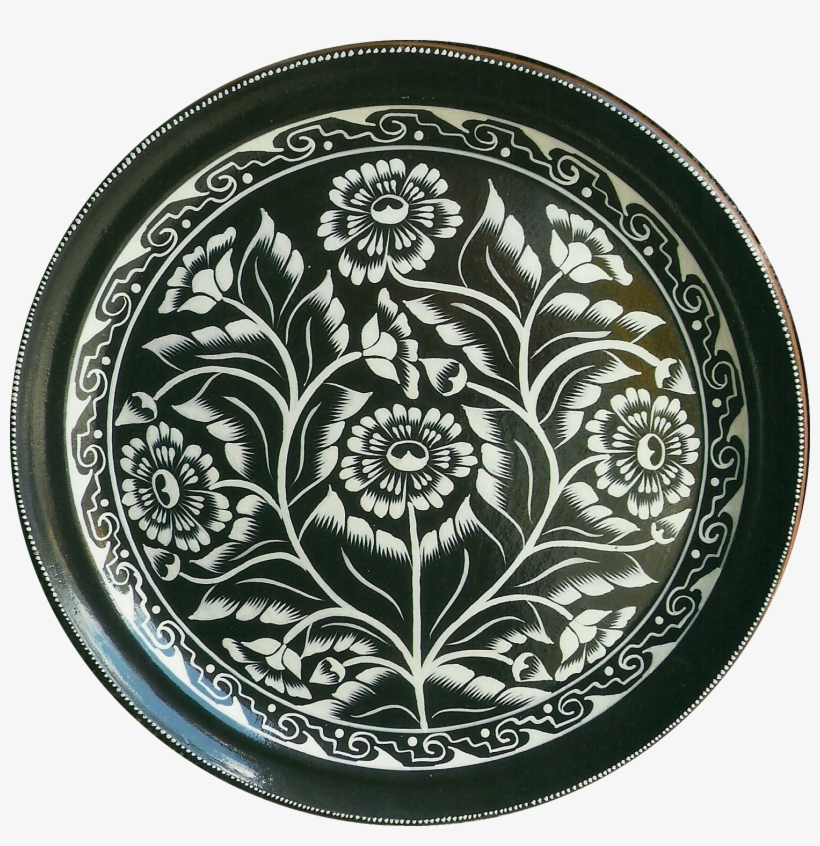 Platon Negro Con Flores Blancas 16" X 1" - Circle, transparent png download