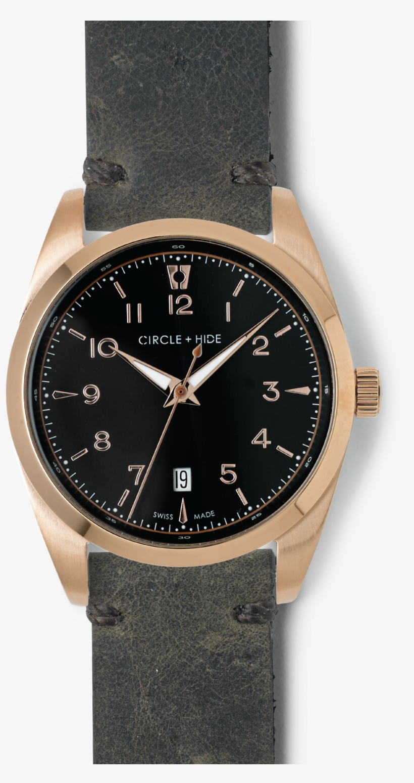 Rose Gold Watch Black Dial Distressed Brown Leather, transparent png download