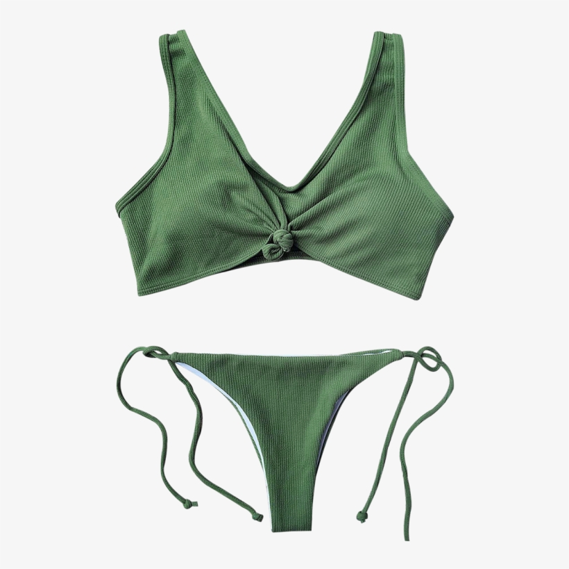 Ribbed Knotted String Bralette Bikini - Ribbed Knotted String Bralette Bikini., transparent png download