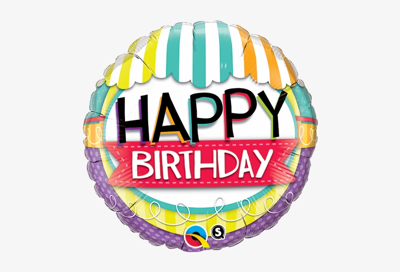 18" Round Happy Birthday Striped Pastel Awning Foil - Pug Puppy Themed Birthday Party Bundle For 16 + Happy, transparent png download