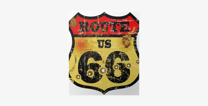 Vintage Route 66 Road Sign, Bullet Holes, Vector Illustration - U.s. Route 66, transparent png download
