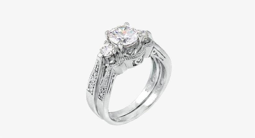 Sterling Silver Cubic Zirconia Cz Wedding Engagement - 2 Ct Past Present Future Bridal Wedding Ring Set 925, transparent png download