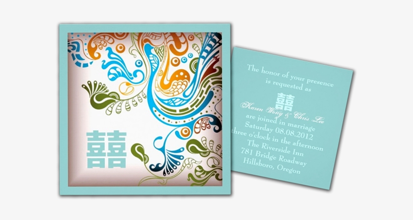 Modern Blue Phoenix Chinese Wedding Invitation - Graphic Design, transparent png download