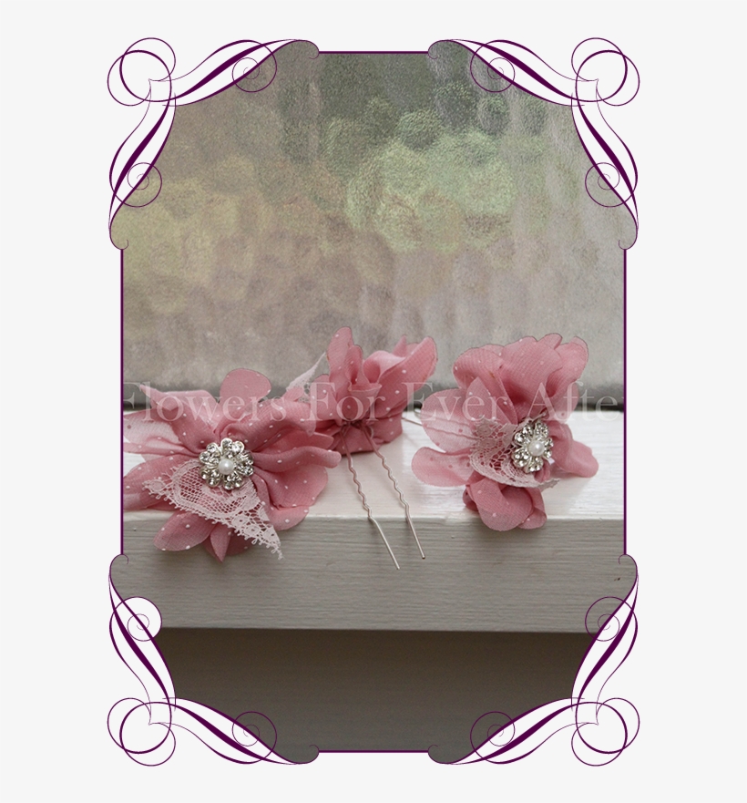 Pink Fabric Flower Lace Pearl And Bling Hair Pins - Wedding Centrepieces Silk Flower, transparent png download