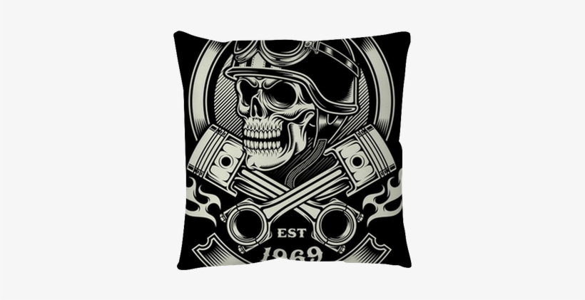 Vintage Biker Skull With Crossed Piston Emblem Throw - Vintage Biker Skull With Crossed Piston, transparent png download