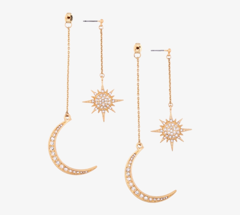 Pendientes Sol Y La Luna Rhinestoned - Star Moon Drop Earrings, transparent png download