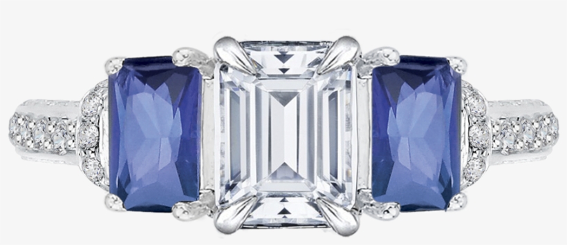 14k White Gold Emerald Diamond With Sapphire Three - 2 Ct White Real Moissanite Emerald Cut Ring 925 Sterling, transparent png download