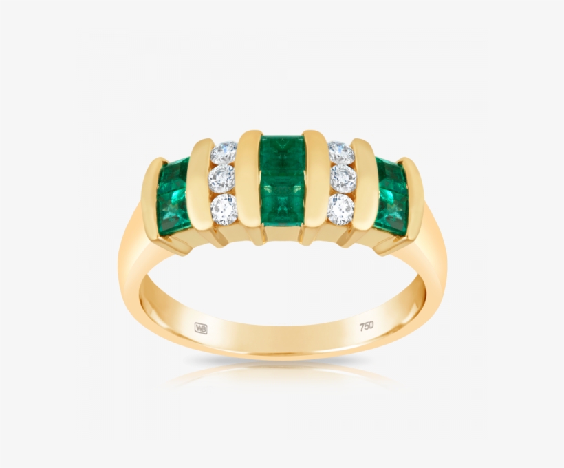 Emerald And Diamond Dress Ring Made In 18ct Yellow - Ring, transparent png download