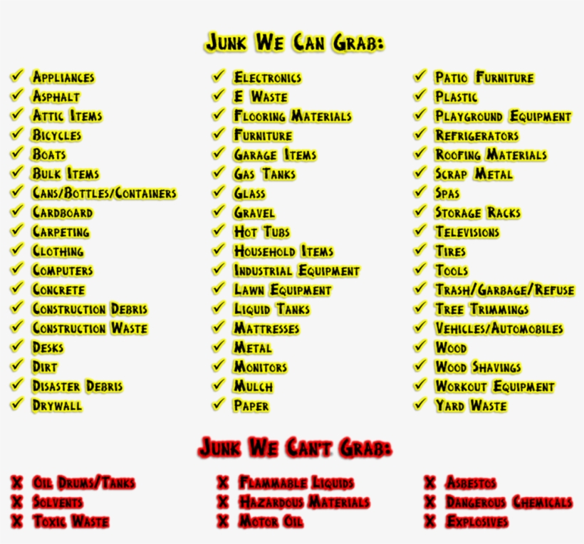 Items We Can Grab List - Jdog Junk Removal, transparent png download
