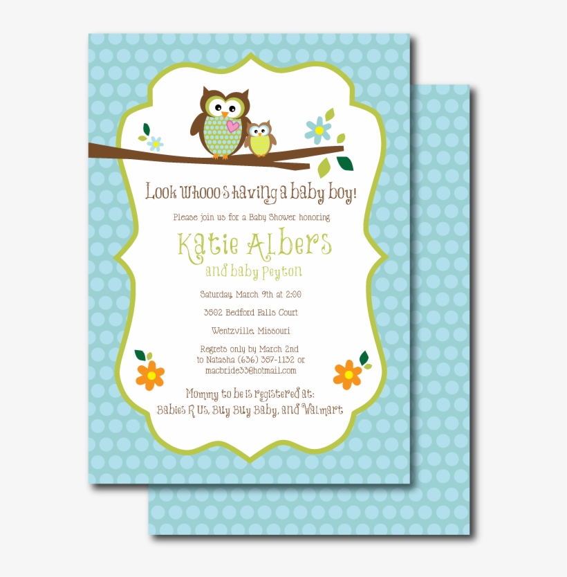Owl Themed Baby Shower Invitations 2 - Baby Shower, transparent png download