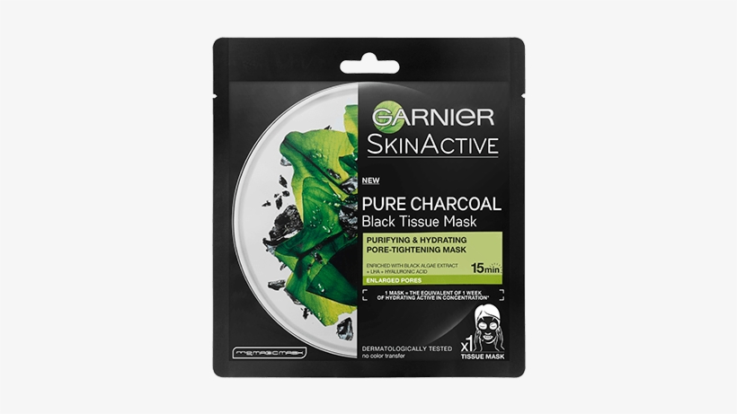 Product Palgaemask Large Garnier Charcoal And Algae - Garnier Charcoal Sheet Mask, transparent png download