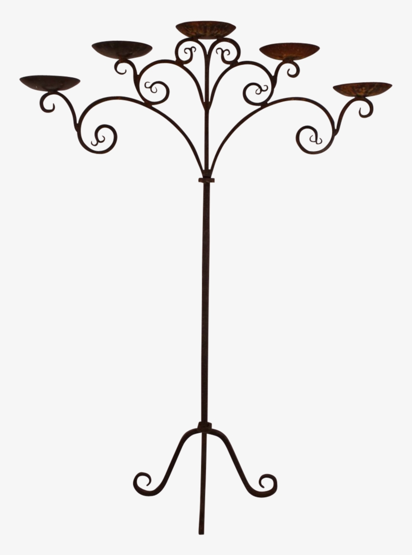 Fantastic Antique Gothic Wrought Iron Five Candle - Candlestick, transparent png download