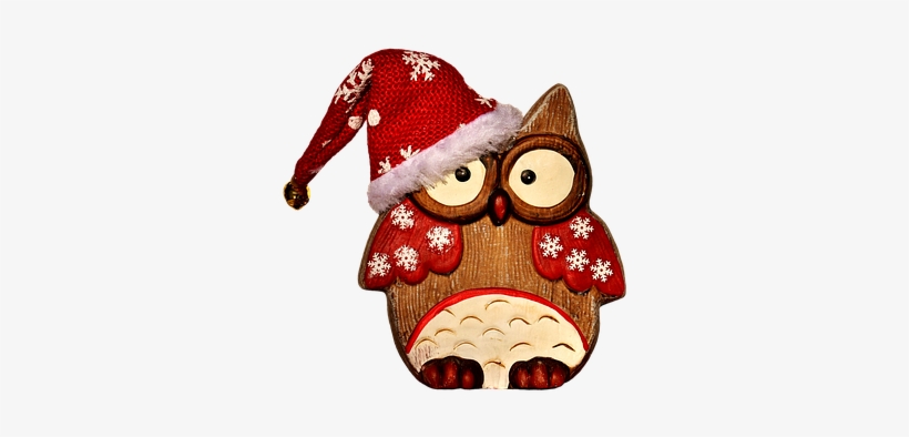 Owl, Figure, Wood, Christmas, Santa Hat - Christmas Day, transparent png download