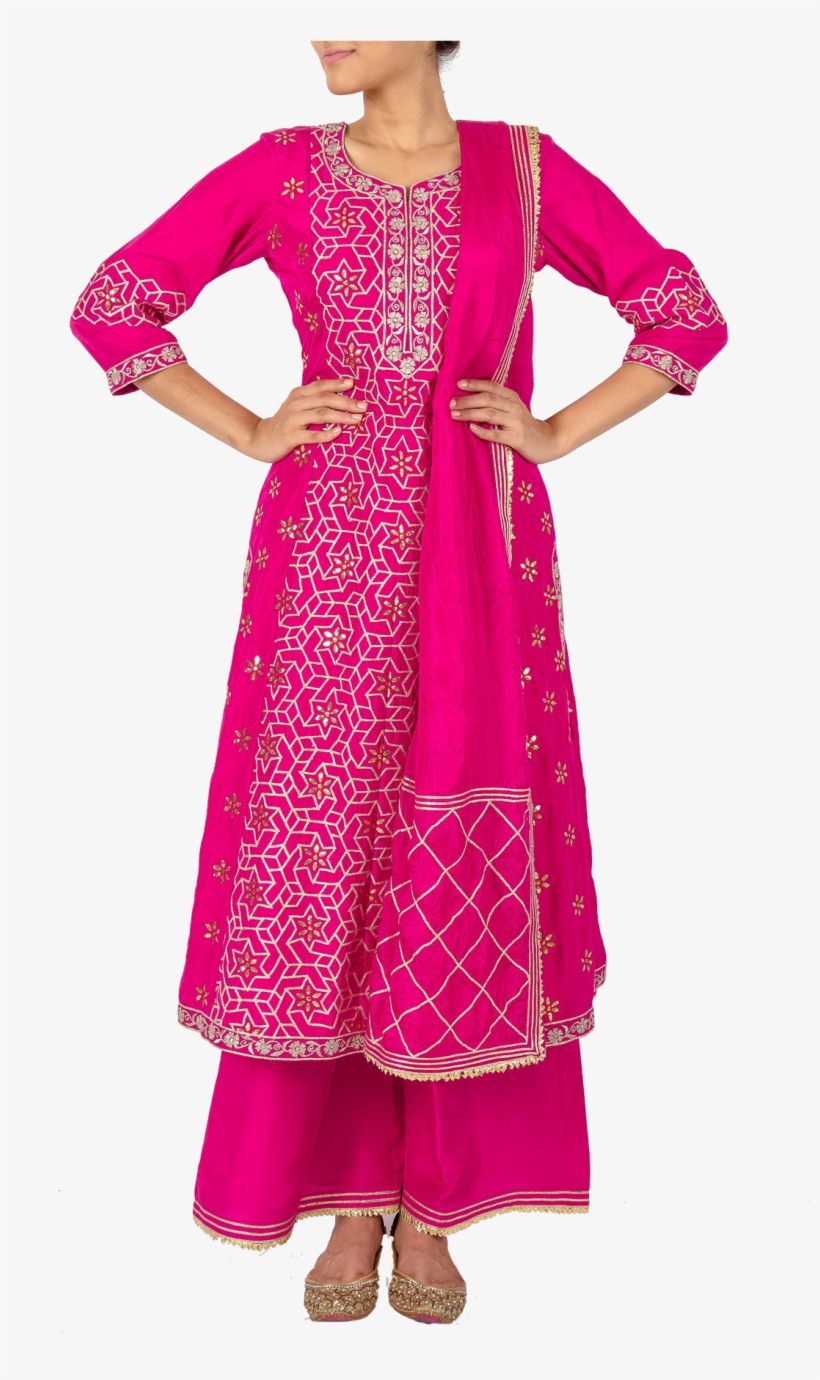 Hot Pink Gota Suit With Palazzos By Anupma & Devika, transparent png download