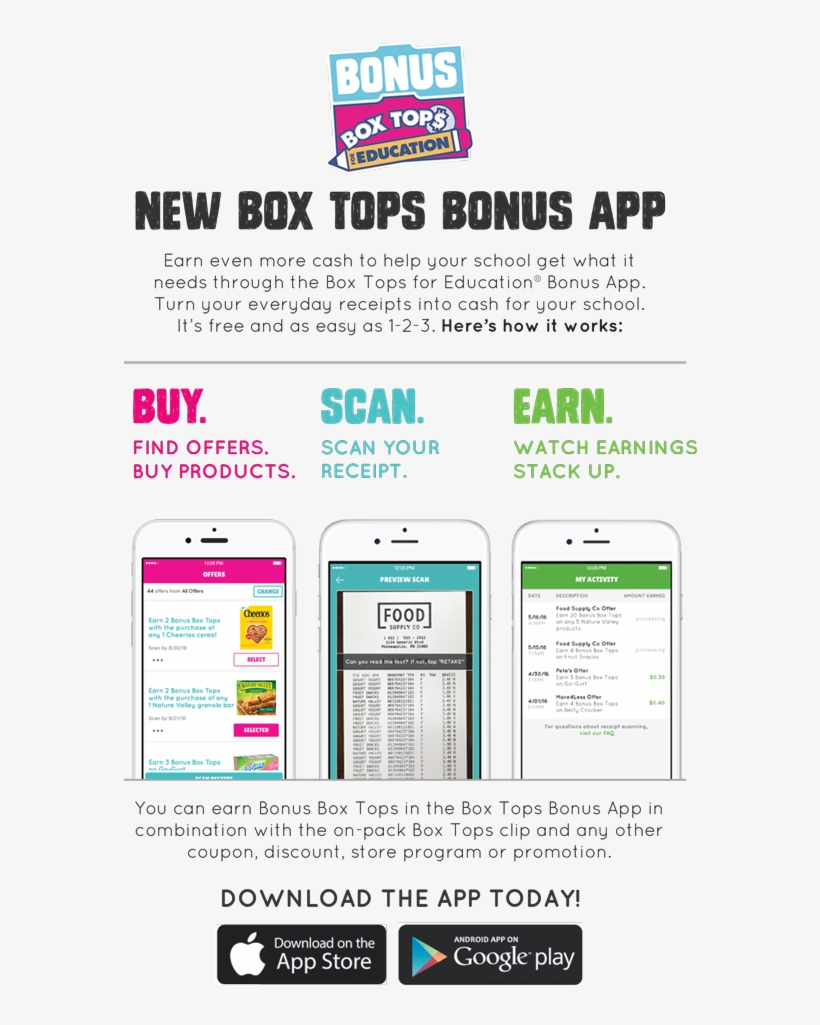 Box Tops Must Be Turned In By Oct - Box Top For Education Bonus App, transparent png download