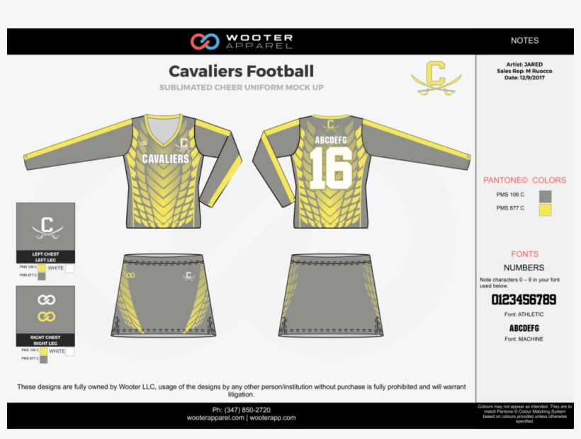 Cavallers Football Yellow Gray White Football Uniforms - Uniform, transparent png download