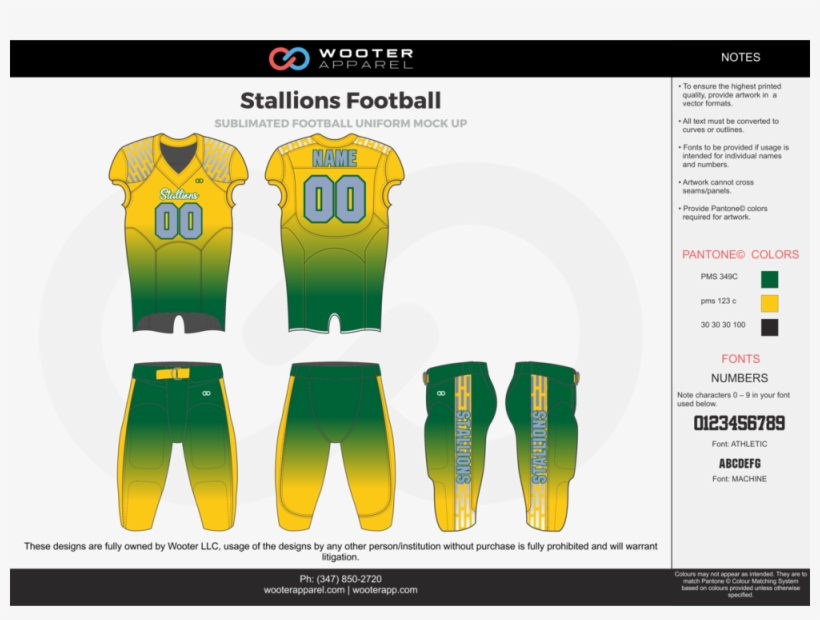 Stallions Football Green Yellow Gray Football Uniforms - Yellow, transparent png download