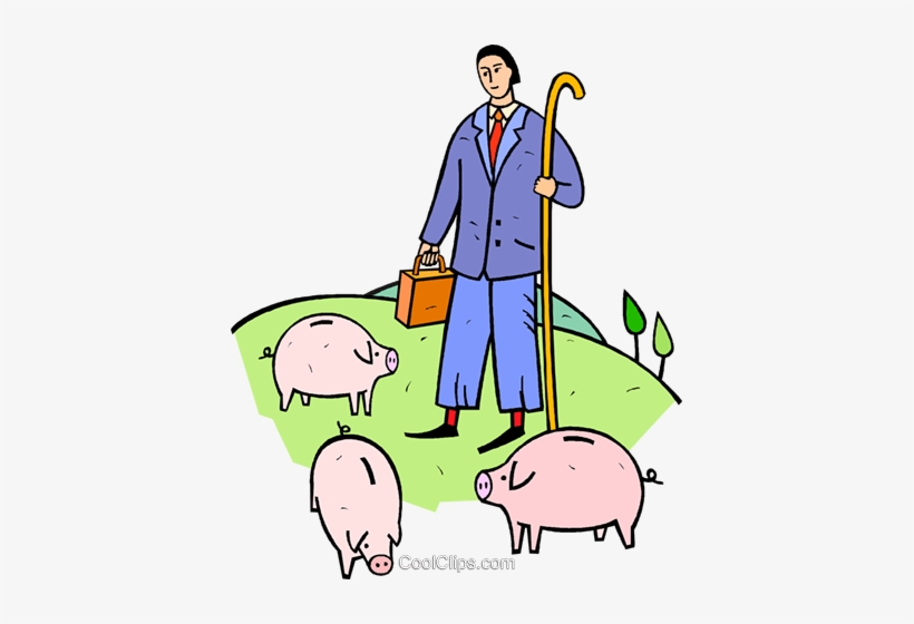 Businessman Shepherd With Piggy Banks Royalty Free - 動物園 飼養 員 素材 圖案, transparent png download