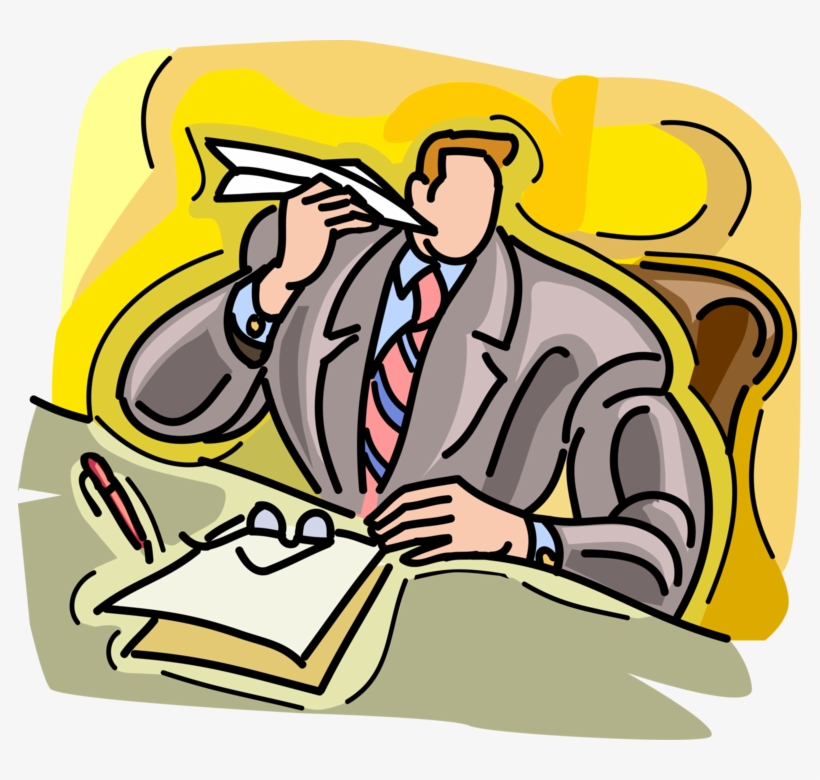 Vector Illustration Of Bored Businessman Makes Paper, transparent png download