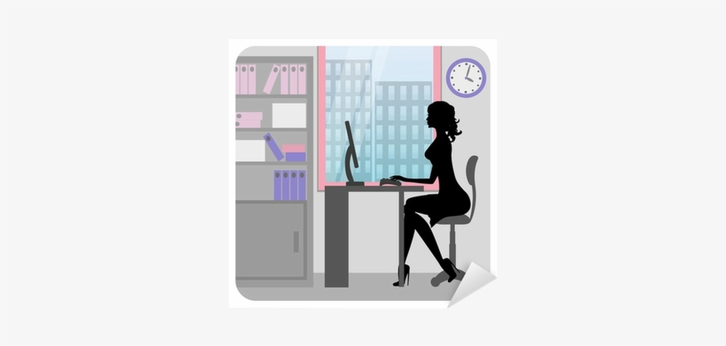 Business Woman Vector Png Download - Silhouette Of Woman Working At Desk, transparent png download
