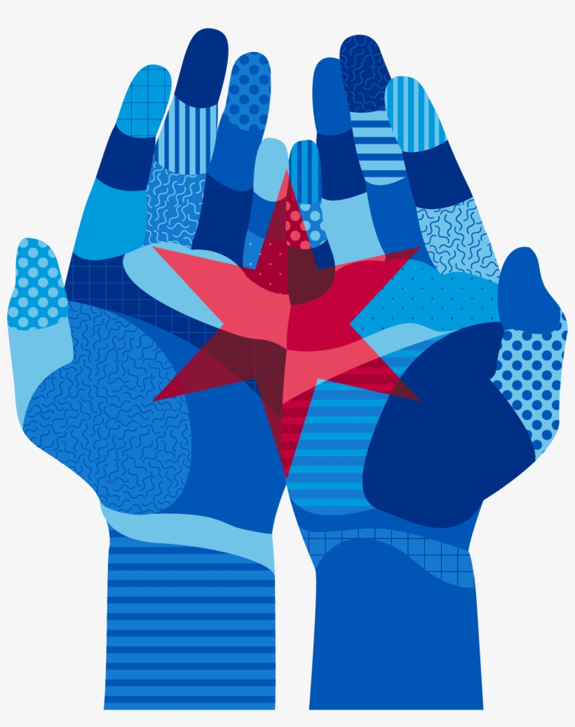 Stylized Graphic Of Blue Hands Holding Red Chicago - Chicago, transparent png download