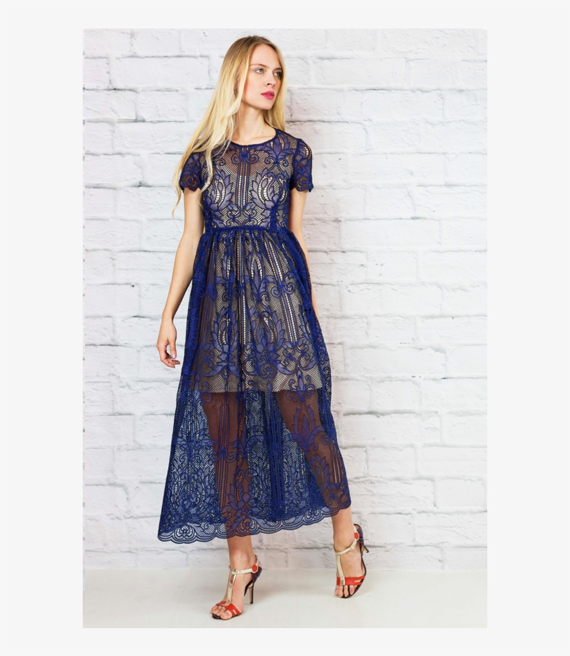 Blue Lace Dress Back Ss16 Mallory Clothing Blue Lace - Day Dress, transparent png download