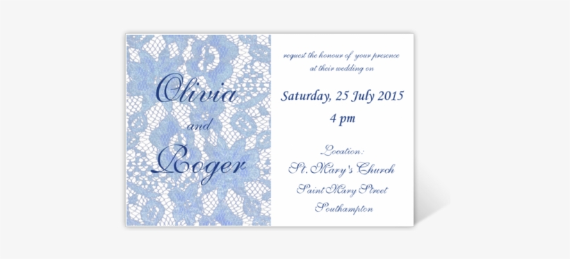 Wedding Invitation In Blue Lace With Blue Font - Vintage Lace, transparent png download