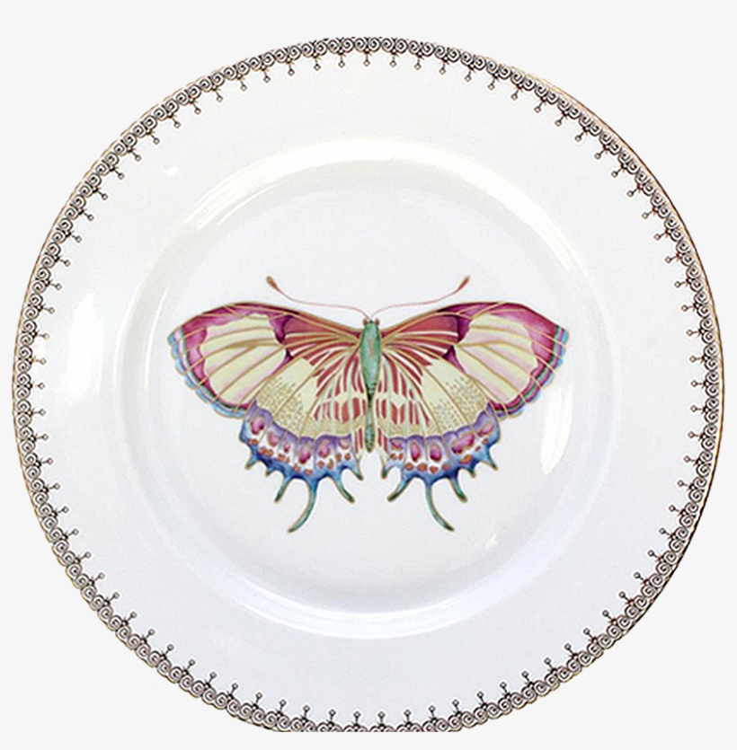 Mottahedeh Cornflower Blue Lace Dessert Plate - Mottahedeh Apple Lace Golden Teardrop Butterfly Dessert, transparent png download