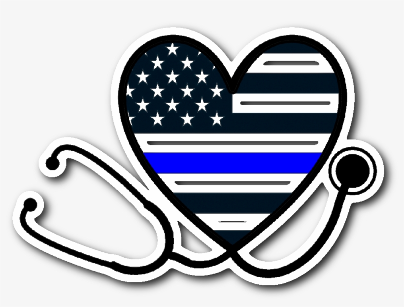 Thin Blue Line Heart Stethoscope Nurse And Police Support - Thin Blue Line Stethoscope, transparent png download