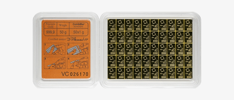Picture Of Valcambi 50 Gram Gold Bar - Valcambi, transparent png download