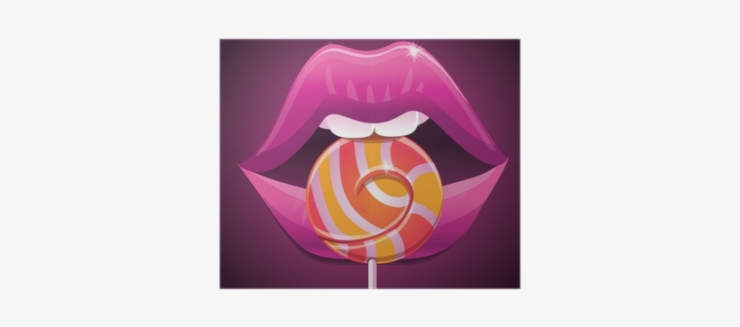 Woman's Lips And Striped Lollipop - Illustration, transparent png download