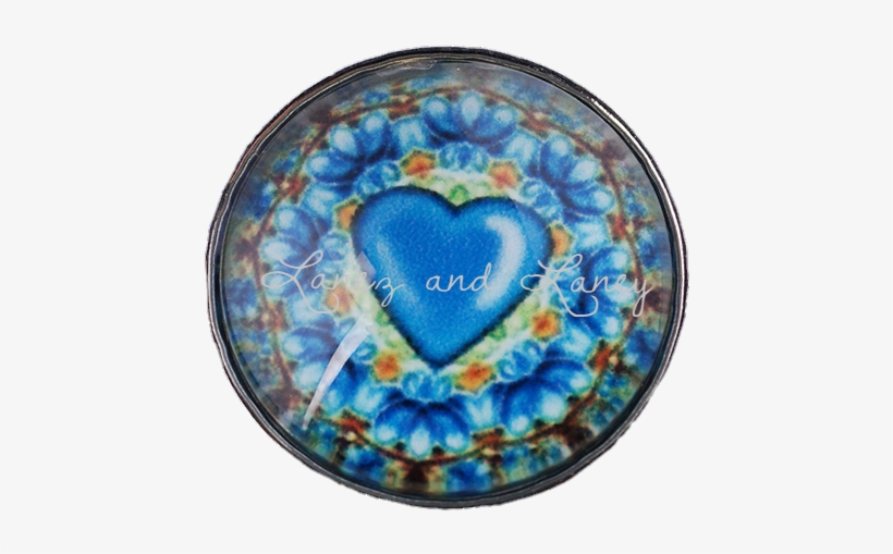 Ss Blue Floral Heart Lg Snaps - Heart, transparent png download