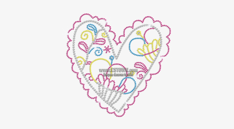 Rose Pink Floral Heart Iron On Rhinestone Transfer - Heart, transparent png download
