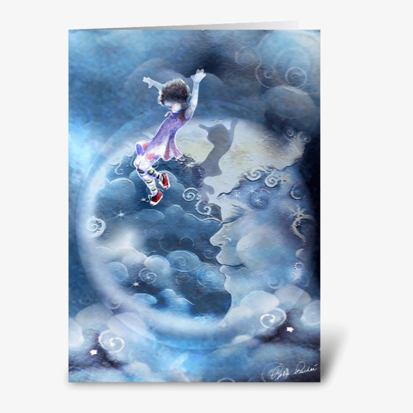 Little Girl Jumps Over The Moon Greeting Card - Greeting Card, transparent png download