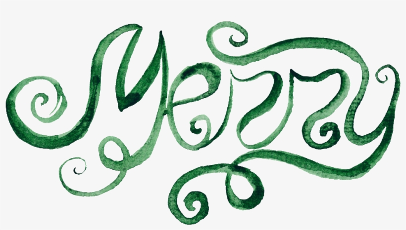 Green Handwritten English Christmas Art Word Transparent - Watercolor Painting, transparent png download