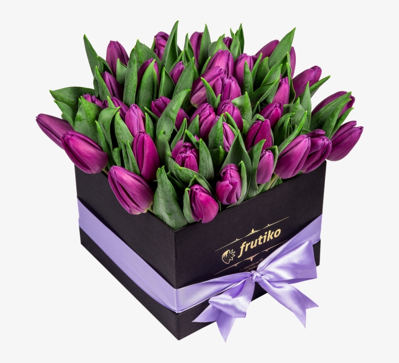 Black Box Of Purple Tulips - Box Of Tulips, transparent png download