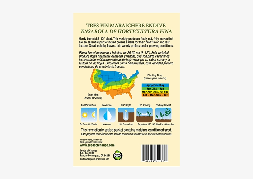 Organic Tres Fin Maraichere Frisee Chicory Seeds - Seeds Of Change Garden Supply. Squash, Dark Star Zucchini, transparent png download