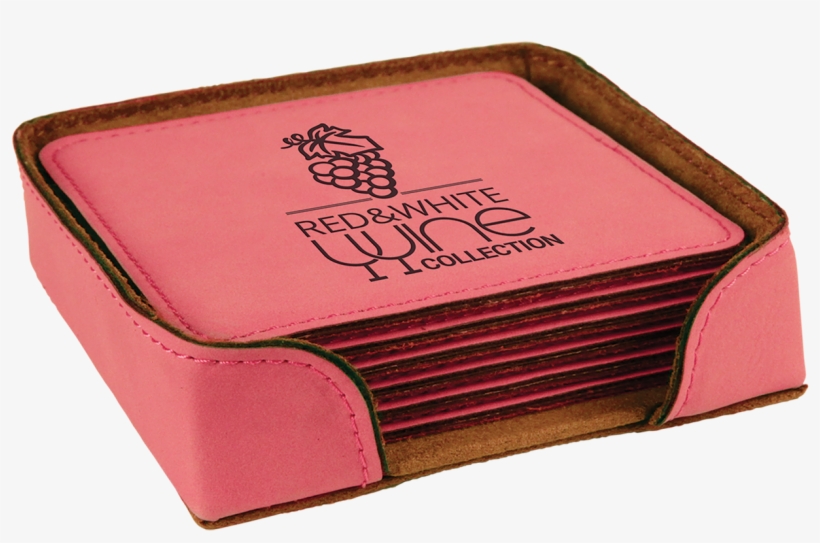 Pink Square Leatherette Coaster Set With Custom Laser - Square Leatherette Coaster Set With Holder Pink, transparent png download