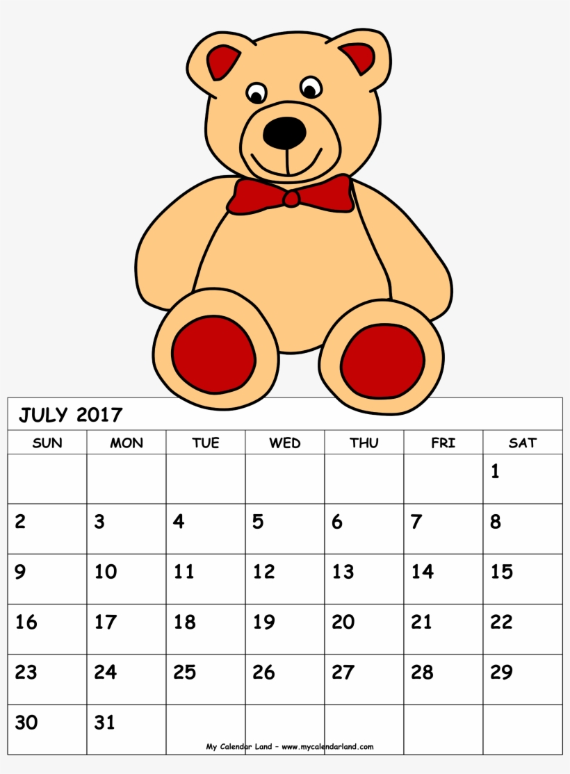Calendar Clipart Children's - Cartoon July 2017 Calendar, transparent png download