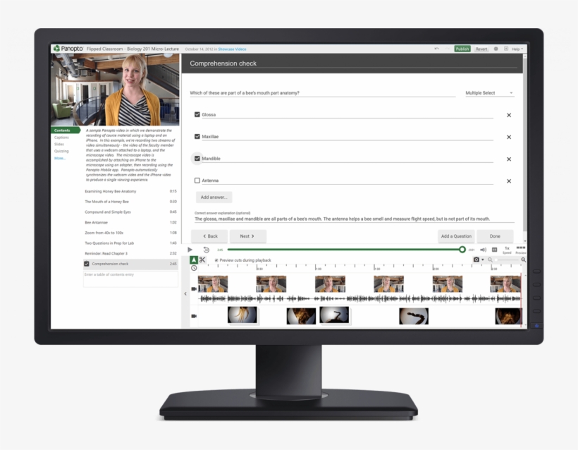Create And Add Interactive Quizzes To Videos With Panopto's - Computer Monitor, transparent png download
