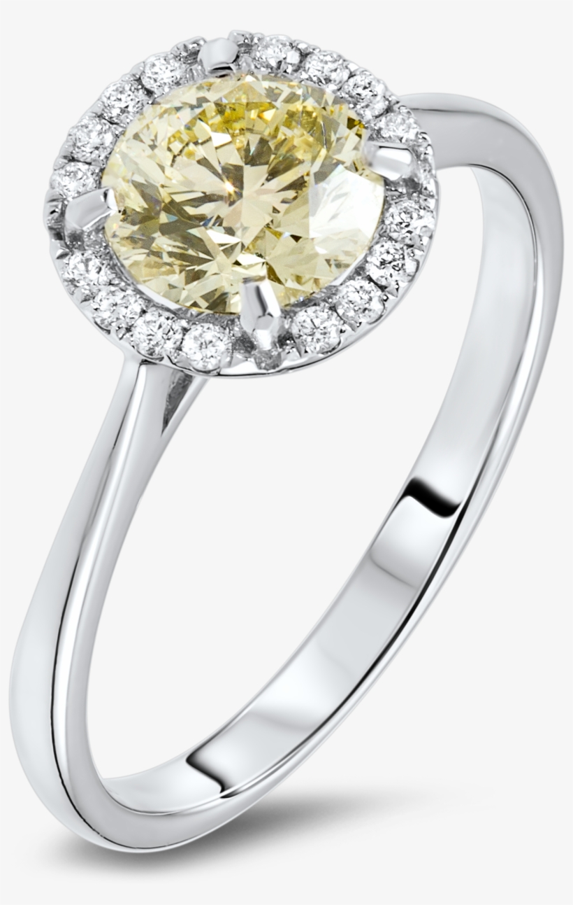 Diamond Ring With Fancy Yellow Diamond - Witgouden Ring Licht Gele Diamant, transparent png download